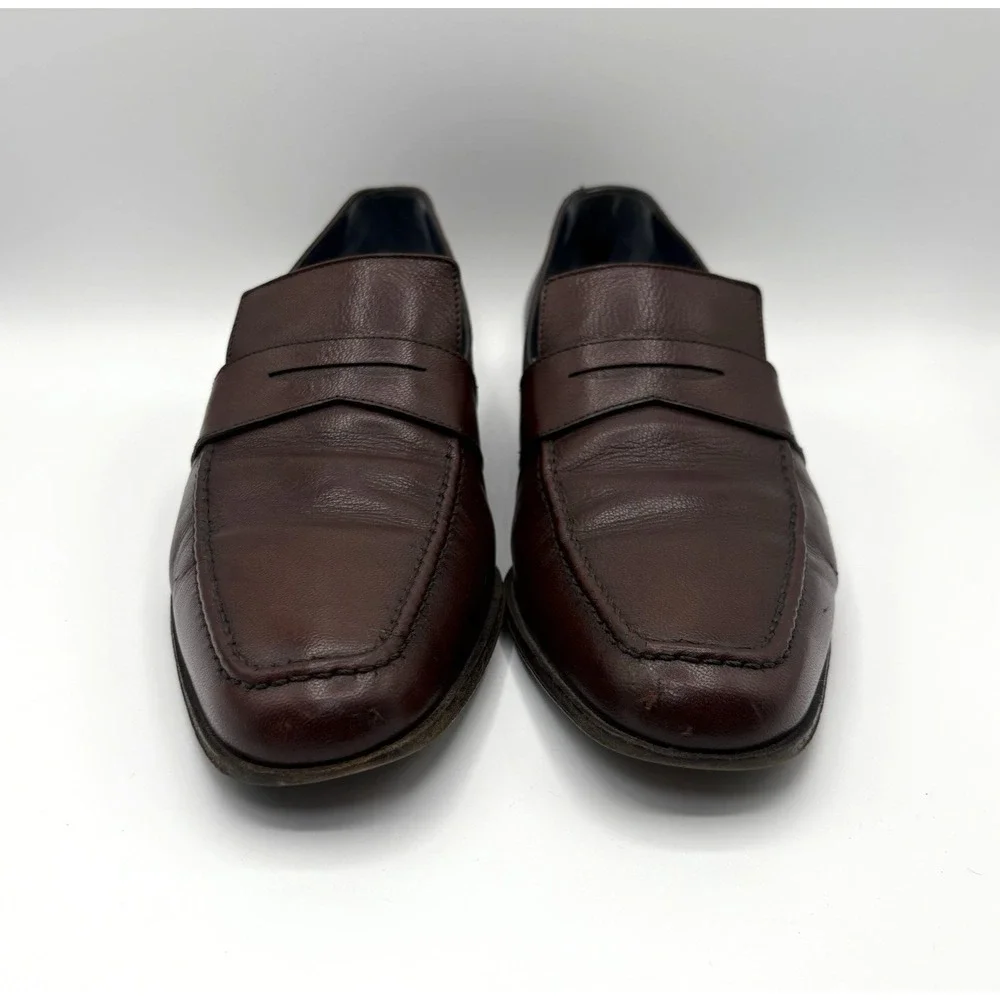 SALVATORE FERRAGAMO Studio Penny Loafer Mens Size 8.5 D Brown Leather Shoe Italy